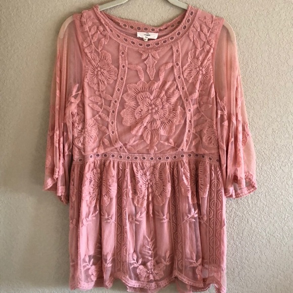 BOHEMIAN RICH HIPPIE VIBES Crochet PINK Tunic Top - Picture 2 of 3